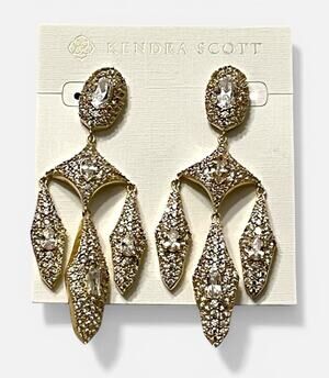 NWT Kendra Scott Bella Gold CZ Chandelier Statement Earrings | Bridal Black Tie